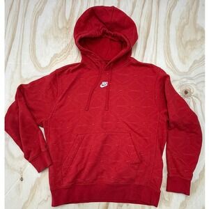 Nike Mens Red All‎ Over Print Swoosh Logo Pullover Hoodie Sweatshirt Medium